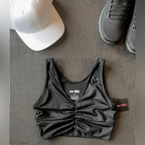 🖤HP 🎉 Yoga Bitch Flawless Ruched Scrunch-front Wild Thing Yoga Bra Tank NWT - Picture 1 of 12